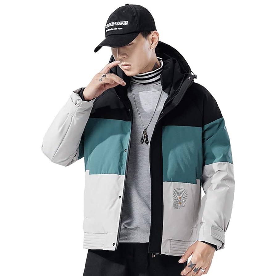 Stitching Color Men's Down Jacket Hoody Winter Puffer Jacket